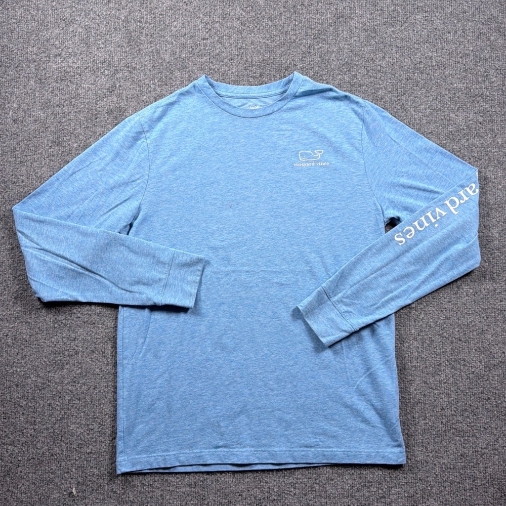 Vineyard Vines Edgartown T-Shirt Boys L 16 Blue Long Sleeve Fishing Whale Logo